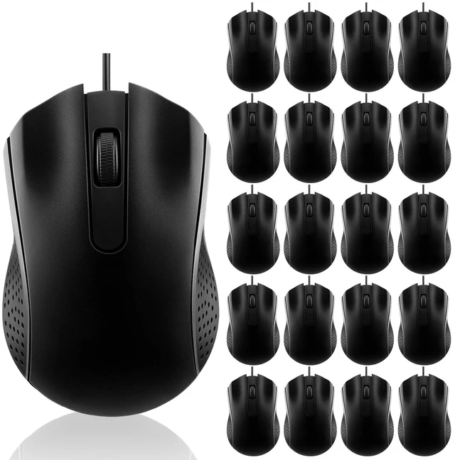 Main image of 20 Pcs Wired USB Computer Mouse Bulk, 3-Button Corded for PC | Plug and Play USB, Textured Grip, Perfect for Office School Home Bulk Supply, Works with Laptop Desktop Computer