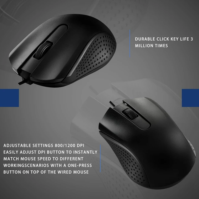 Alt view image 4 of 6 - 20 Pcs Wired USB Computer Mouse Bulk, 3-Button Corded for PC | Plug and Play USB, Textured Grip, Perfect for Office School Home Bulk Supply, Works with Laptop Desktop Computer
