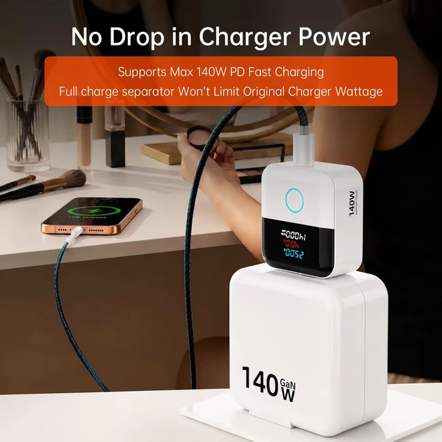 Alt view image 5 of 6 - Smart Auto Stop Charging Adapter,140W PD Fast Charging,Digital Power Meter Display,Overcharge Protection,Full Charge Auto Cut Off