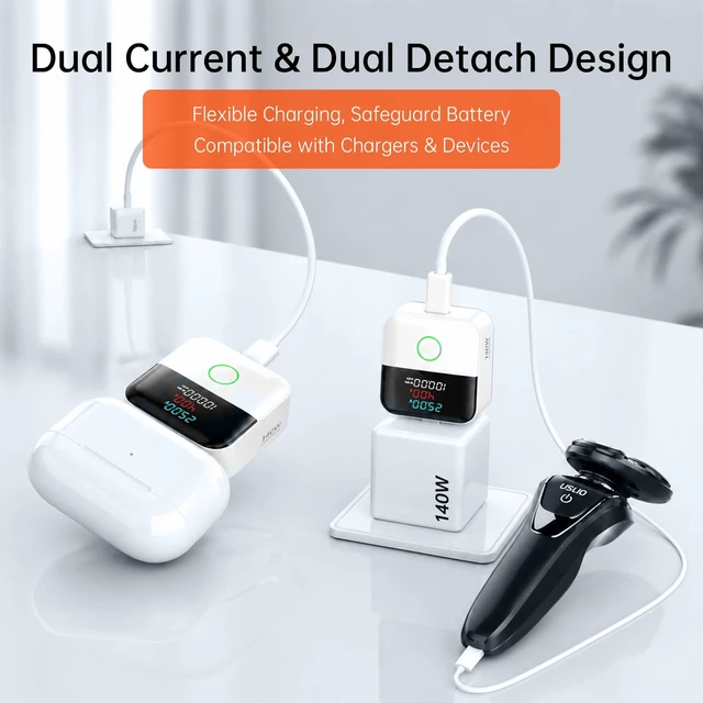 Alt view image 6 of 6 - Smart Auto Stop Charging Adapter,140W PD Fast Charging,Digital Power Meter Display,Overcharge Protection,Full Charge Auto Cut Off