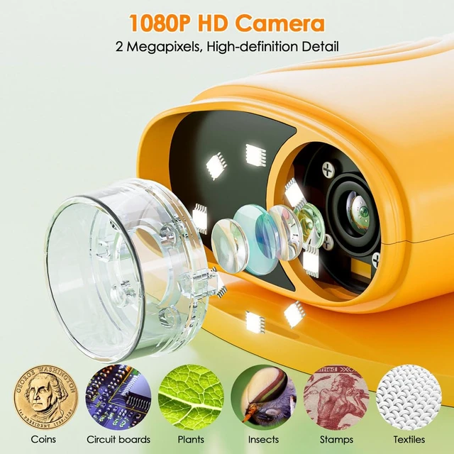 Alt view image 3 of 7 - Kids Microscope 2.0" Screen 1000X Digital Microscope for Kids, Mini Pocket Handheld Microscopes for Children Birthday Festival Gift, Science Education Fun Toys for Boys Girls Ages 4-12 (Yellow)
