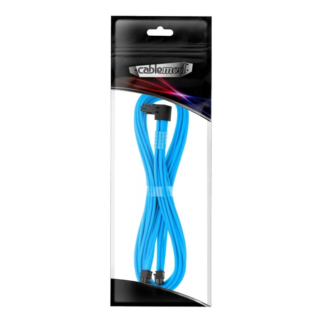 Alt view image 4 of 4 - Pro ModMesh 12V-2x6 PCIe Cable for Corsair T5 (Lt Blue, 2x8p,90°A) | Nylon C-Series SHIFT Type 5. 16-pin to Dual 8-pin, 65cm. 12V-2x6 StealthSense connector. Corsair SHIFT PSUs (Microfit).