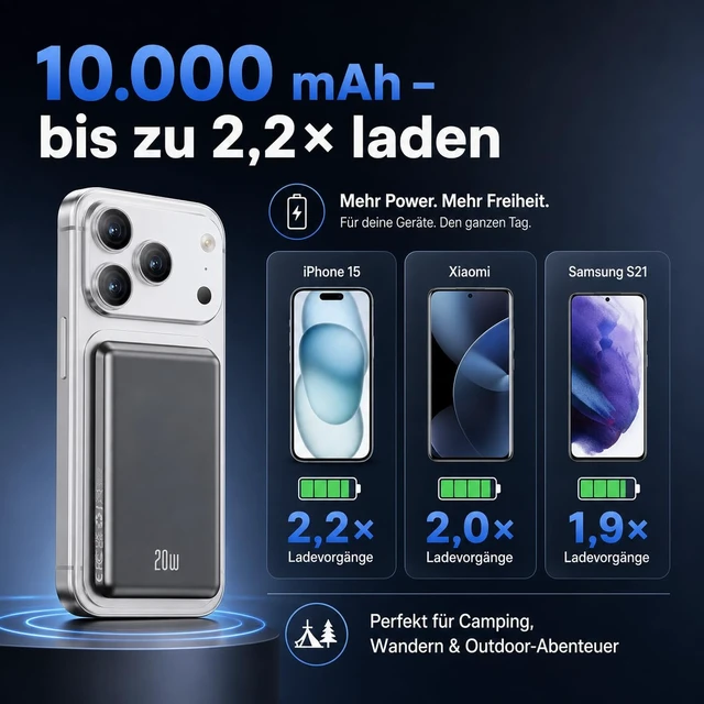 Alt view image 5 of 7 - for Magsafe Power Bank iPhone, Compact 10000mAh Magnetic Portable Charger | 20W PD Fast Charge, USB-C Input & Output, 10N Ultra-Strong Magnetic Grip, LED Indicator, Travel & Daily Use for iPhone 12-17