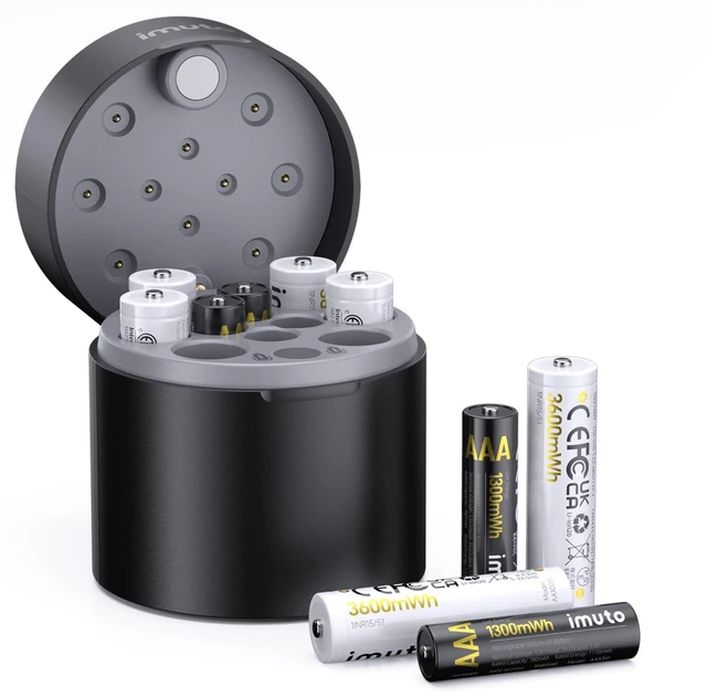 Main image of AA & AAA Rechargeable Batteries with Charger, 6 AA + 4 AAA, Li-ion | 3600mWh AA & 1300mWh AAA, 1.5V constant output, 2500 recharge cycles, smart charger for AA/AAA Li-ion & NiMH batteries