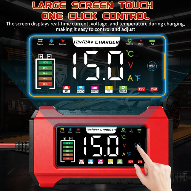 Alt view image 6 of 7 - 15-Amp Car Battery Charger, 12V/24V Smart Trickle Charger | Battery Maintainer & Desulfator Temperature Compensation 9 Stage Charging for Car Truck Motorcycle Boat LiFePO4 Lead Acid