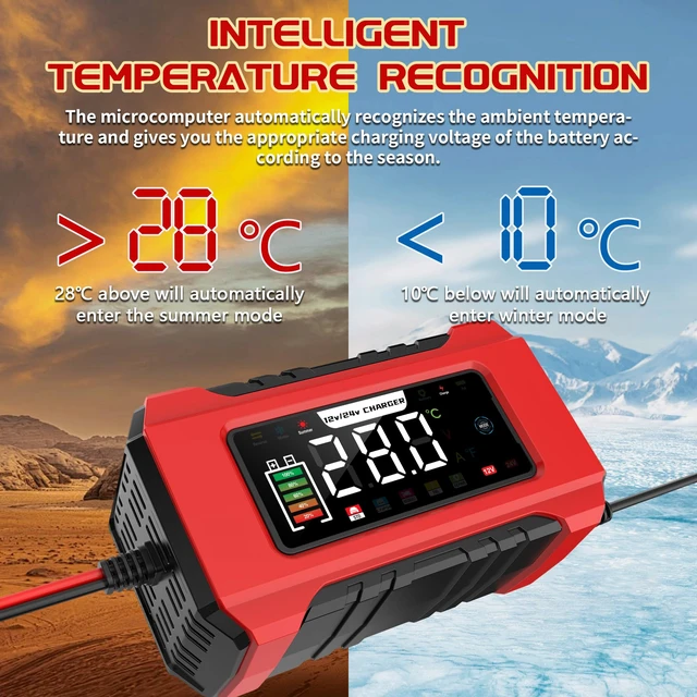 Alt view image 5 of 7 - 15-Amp Car Battery Charger, 12V/24V Smart Trickle Charger | Battery Maintainer & Desulfator Temperature Compensation 9 Stage Charging for Car Truck Motorcycle Boat LiFePO4 Lead Acid