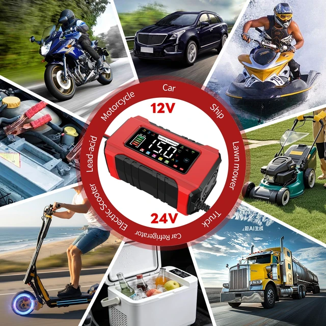 Alt view image 7 of 7 - 15-Amp Car Battery Charger, 12V/24V Smart Trickle Charger | Battery Maintainer & Desulfator Temperature Compensation 9 Stage Charging for Car Truck Motorcycle Boat LiFePO4 Lead Acid