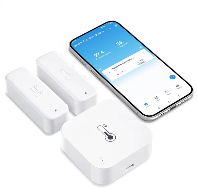 Main image of WiFi Freezer Thermometer with App Alarm, 2 Wireless Sensors Fridge Monitor | Free App Notifications, Only Support 2.4GHz Wi-Fi, Ideal for freezers, fridges, or cold storage.