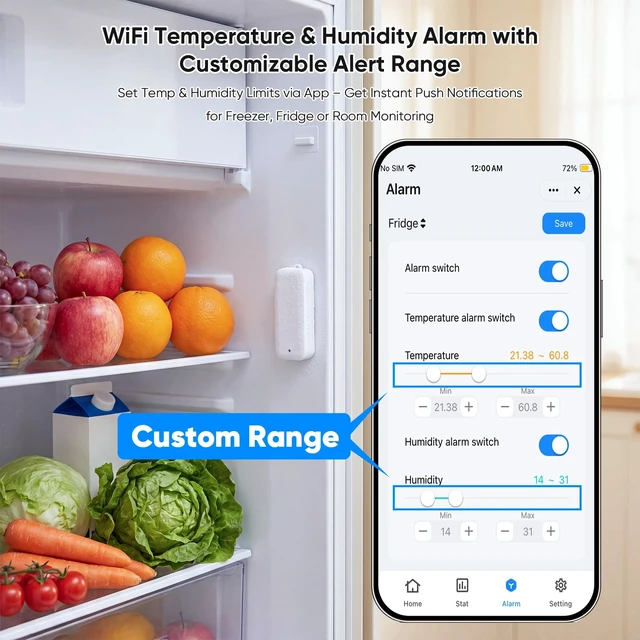 Alt view image 7 of 7 - WiFi Freezer Thermometer with App Alarm, 2 Wireless Sensors Fridge Monitor | Free App Notifications, Only Support 2.4GHz Wi-Fi, Ideal for freezers, fridges, or cold storage.