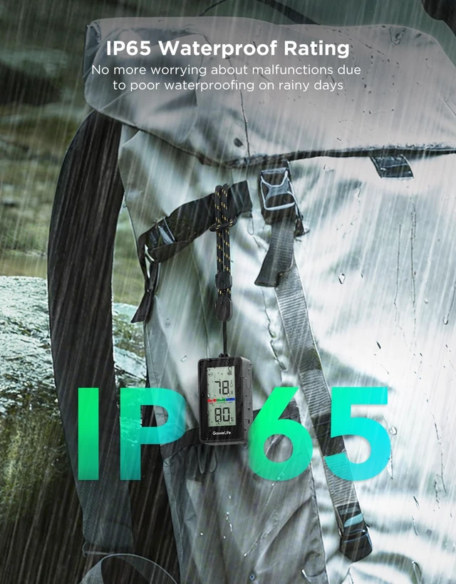 Alt view image 2 of 7 - 2-in-1 Indoor Outdoor Thermo-Hygrometer, with IP65 Waterproof | Digital Display, 197ft Buletooth Range, Notification Alert, 2 Years Data Storage Export, for Home, Camping, Patio, Greenhouse