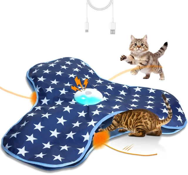 Main image of Cat Toys Interactive Hide and Seek Cat Game | Mouse Chirping, Motion Activated Cat Toys with Moving Concealed Feathers Wand USB Rechargeable