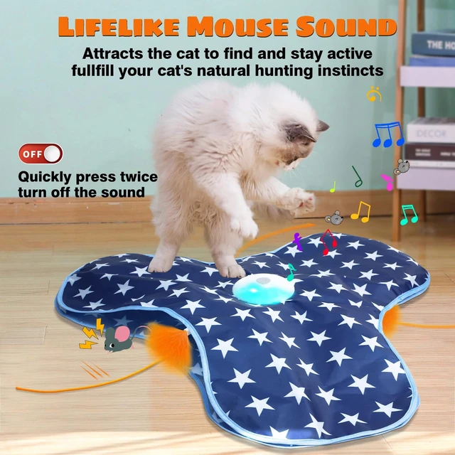 Alt view image 4 of 7 - Cat Toys Interactive Hide and Seek Cat Game | Mouse Chirping, Motion Activated Cat Toys with Moving Concealed Feathers Wand USB Rechargeable