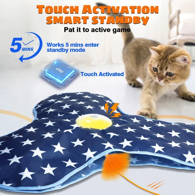 Alt view image 2 of 7 - Cat Toys Interactive Hide and Seek Cat Game | Mouse Chirping, Motion Activated Cat Toys with Moving Concealed Feathers Wand USB Rechargeable