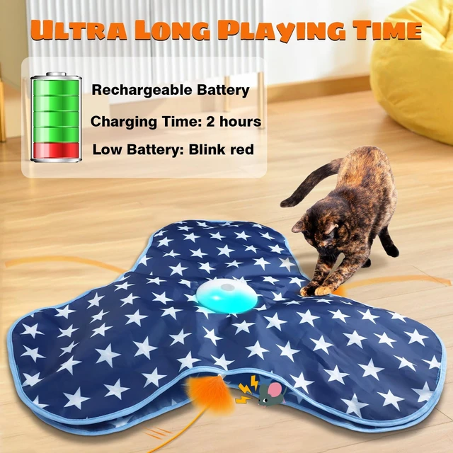 Alt view image 5 of 7 - Cat Toys Interactive Hide and Seek Cat Game | Mouse Chirping, Motion Activated Cat Toys with Moving Concealed Feathers Wand USB Rechargeable
