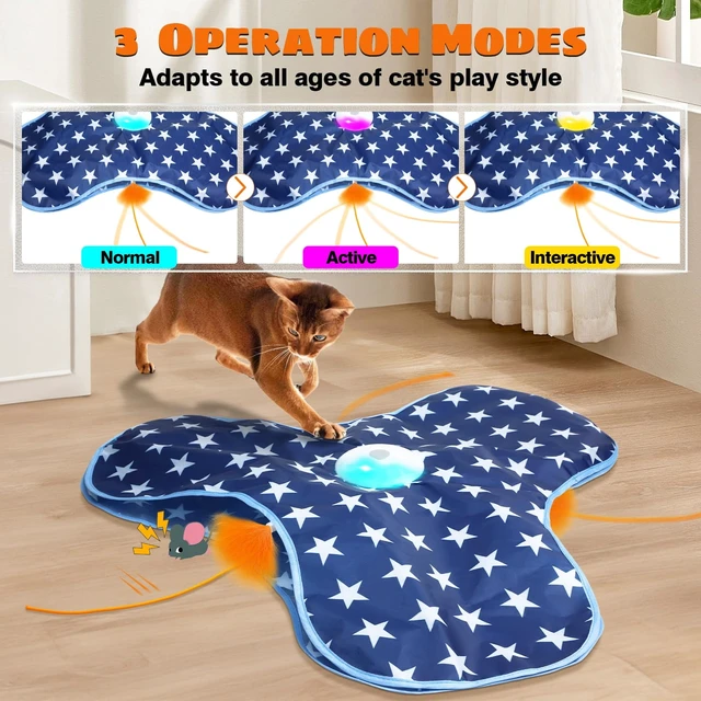 Alt view image 6 of 7 - Cat Toys Interactive Hide and Seek Cat Game | Mouse Chirping, Motion Activated Cat Toys with Moving Concealed Feathers Wand USB Rechargeable