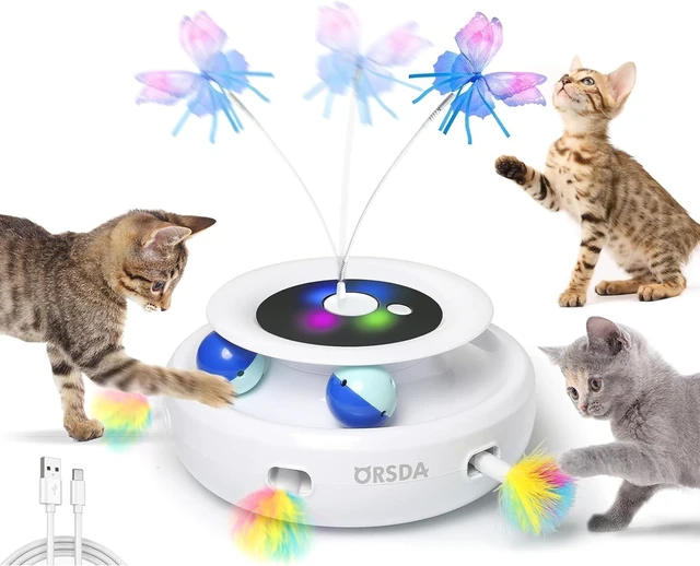 Main image of Cat Toy, 3-in-1 Automatic Interactive Electronic Moving Ambush Feather, Fluttering Butterfly, Track Balls, USB Rechargeable Powered Smart Indoor Exercise Kicker