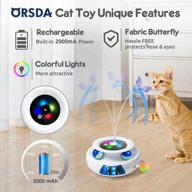 Alt view image 3 of 6 - Cat Toy, 3-in-1 Automatic Interactive Electronic Moving Ambush Feather, Fluttering Butterfly, Track Balls, USB Rechargeable Powered Smart Indoor Exercise Kicker
