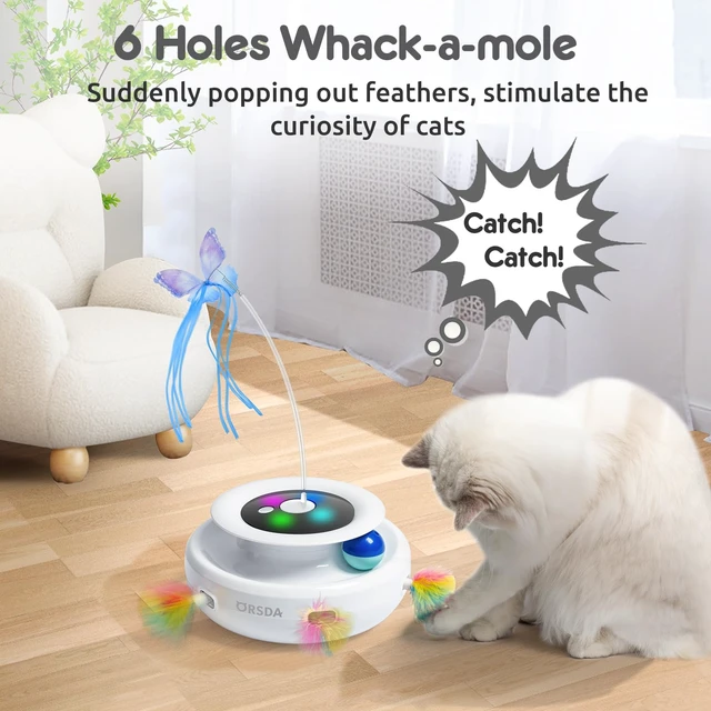 Alt view image 5 of 6 - Cat Toy, 3-in-1 Automatic Interactive Electronic Moving Ambush Feather, Fluttering Butterfly, Track Balls, USB Rechargeable Powered Smart Indoor Exercise Kicker
