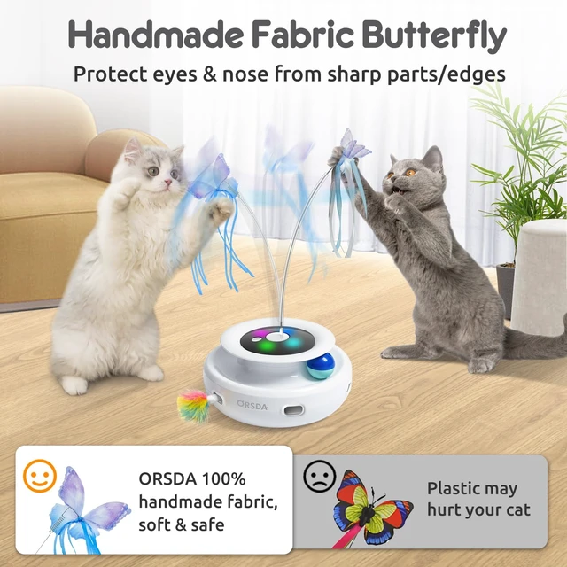 Alt view image 4 of 6 - Cat Toy, 3-in-1 Automatic Interactive Electronic Moving Ambush Feather, Fluttering Butterfly, Track Balls, USB Rechargeable Powered Smart Indoor Exercise Kicker