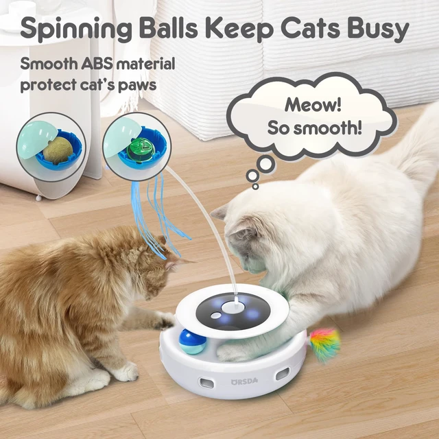 Alt view image 6 of 6 - Cat Toy, 3-in-1 Automatic Interactive Electronic Moving Ambush Feather, Fluttering Butterfly, Track Balls, USB Rechargeable Powered Smart Indoor Exercise Kicker