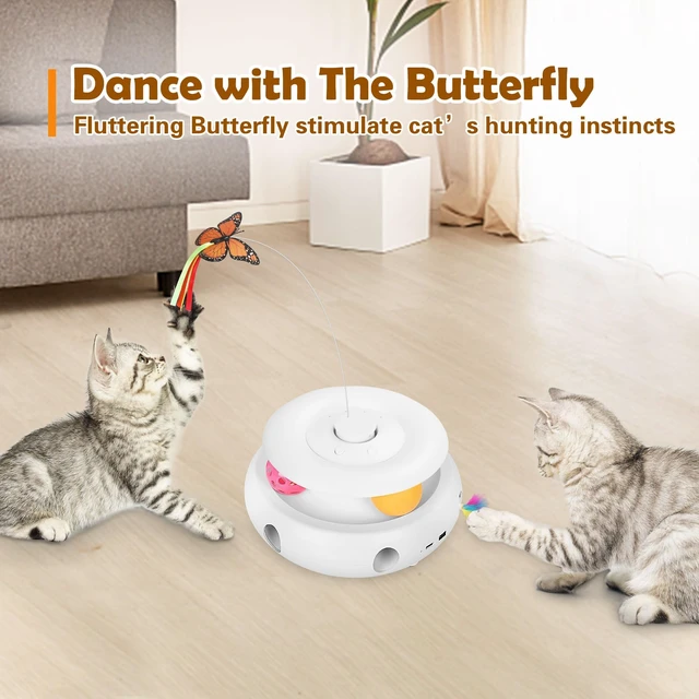 Alt view image 6 of 6 - 3-in-1 Interactive Cat Toy for Indoor Cats, White | Rechargeable Automatic, Fluttering Butterfly, Moving Feather, Smart Sensor 6 Holes Whack-A-Mole, Track Balls