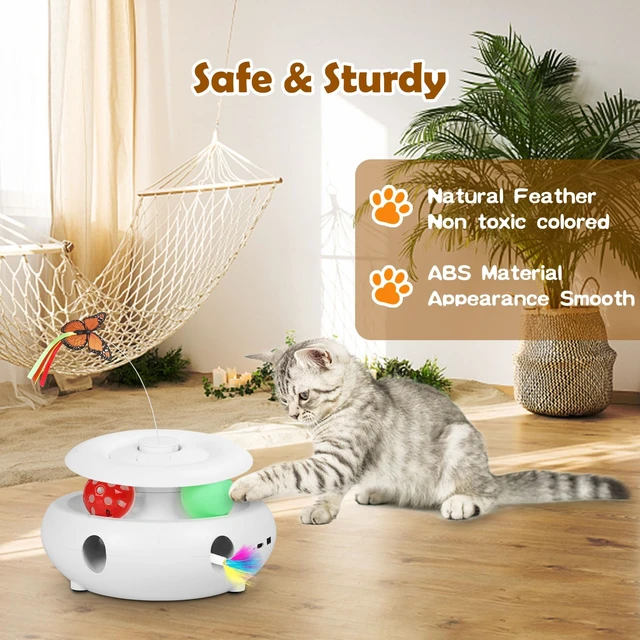 Alt view image 5 of 6 - 3-in-1 Interactive Cat Toy for Indoor Cats, White | Rechargeable Automatic, Fluttering Butterfly, Moving Feather, Smart Sensor 6 Holes Whack-A-Mole, Track Balls