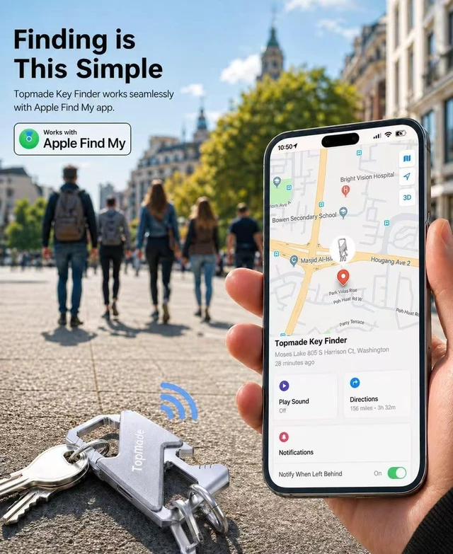 Alt view image 2 of 7 - Keychain, Fob Key Chain Holder, Find My Keys Tracker Carabiner Car Keychain | Heavy Duty keychains for men, keychain Bottle Opener Bluetooth, Rechargeable Anti-Lost Keys Tracker Smart Keychain Finder