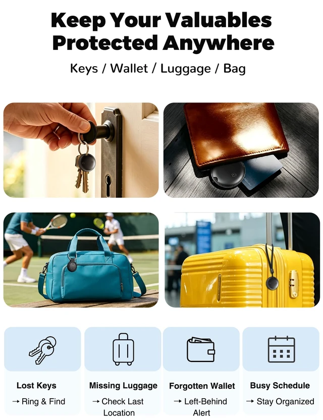 Alt view image 3 of 7 - Bluetooth Item Tracker, Works with iPhone & Android | Smart Item Tracker: Locate Keys, Wallets, Luggage, Bags & More. Ring to Locate, Last Known Location, Left-Behind Alerts.