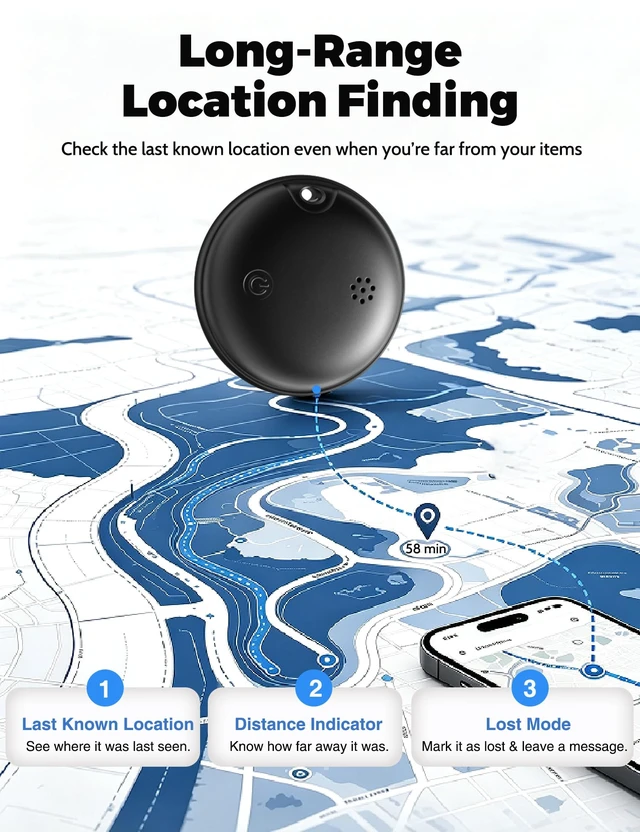 Alt view image 7 of 7 - Bluetooth Item Tracker, Works with iPhone & Android | Smart Item Tracker: Locate Keys, Wallets, Luggage, Bags & More. Ring to Locate, Last Known Location, Left-Behind Alerts.