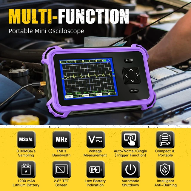 Alt view image 2 of 7 - Handheld Portable Oscilloscope, 2.8" TFT Digital Oscilloscope, 1MHz Bandwidth, 8.33MSa/s Sampling Rate, Auto/Normal/Single Trigger Modes, Ideal for Home & Automotive Use