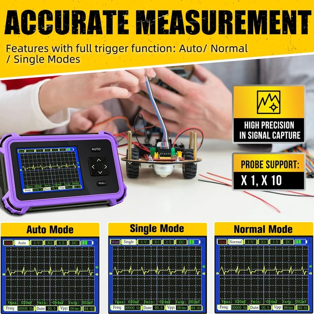 Alt view image 4 of 7 - Handheld Portable Oscilloscope, 2.8" TFT Digital Oscilloscope, 1MHz Bandwidth, 8.33MSa/s Sampling Rate, Auto/Normal/Single Trigger Modes, Ideal for Home & Automotive Use