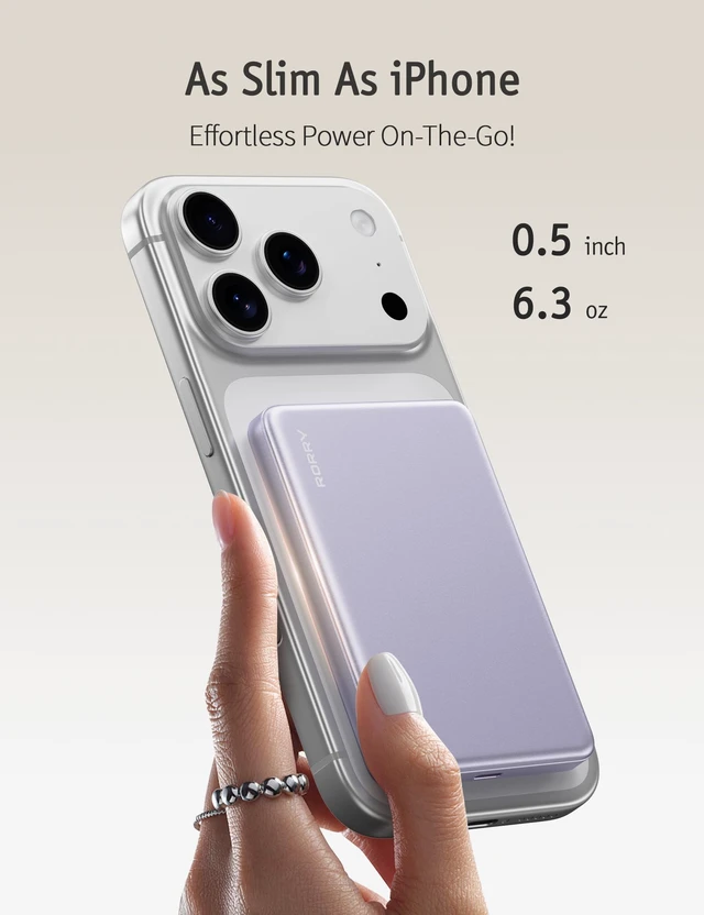 Alt view image 2 of 7 - for Magsafe Portable Charger, 10000mAh Magnetic Power Bank, Purple | 0.5" Ultra Slim, 22.5W Wireless Fast Charging, Alloy-Made, USB C Battery Pack for iPhone 17/16/15 Plus Pro Max