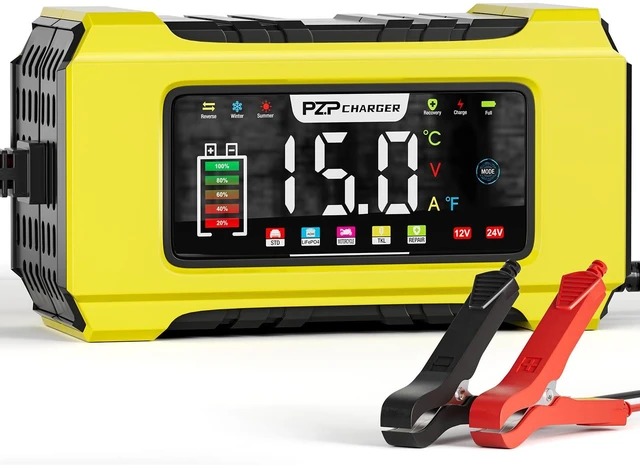Main image of 15-Amp 12V/24V Smart Battery Charger, Maintainer & Trickle Charger for LiFePO4, Lead Acid Batteries - Fully Automatic 9-Stage Charging w/Temp Compensation for Motorcycle Car Truck Lawnmower Boat