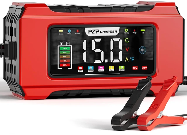 Main image of 15-Amp 12V/24V Smart Battery Charger, Maintainer & Trickle Charger for LiFePO4, Lead Acid Batteries - Fully Automatic 9-Stage Charging w/Temp Compensation for Motorcycle Car Truck Lawnmower Boat