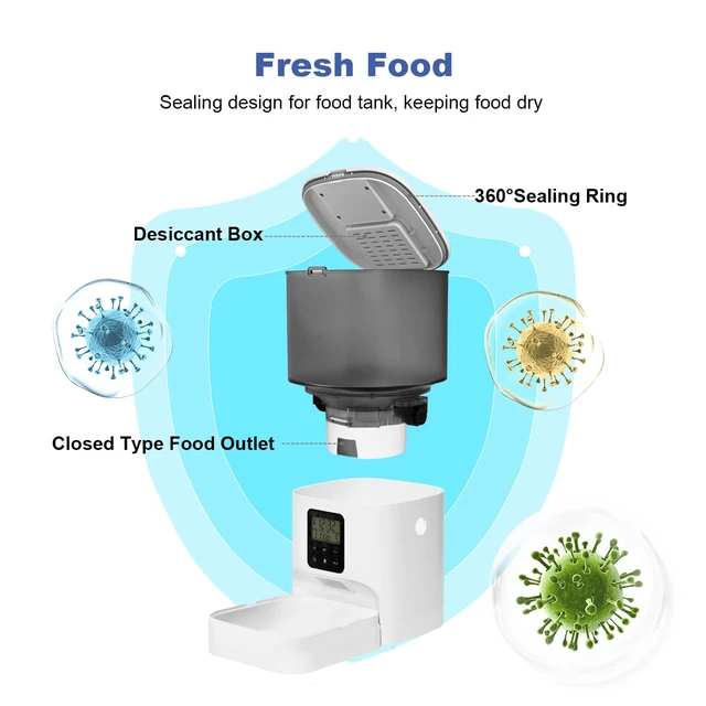 Alt view image 3 of 7 - Automatic Cat Feeder, 4L Cat Food Dispenser with 10s Voice Recorder, Pet Feeder up to 8 Meals per Day, Timed Dog Feeder with Dry Food Sealed Ring