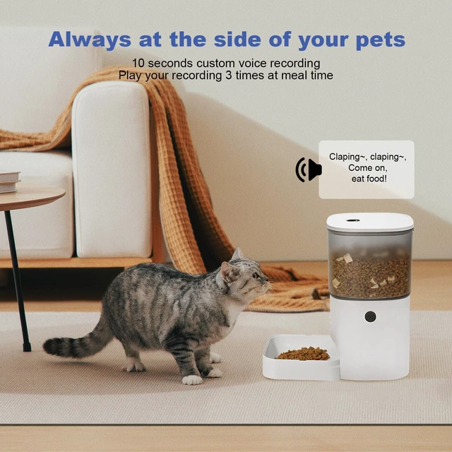 Alt view image 6 of 7 - Automatic Cat Feeder, 4L Cat Food Dispenser with 10s Voice Recorder, Pet Feeder up to 8 Meals per Day, Timed Dog Feeder with Dry Food Sealed Ring