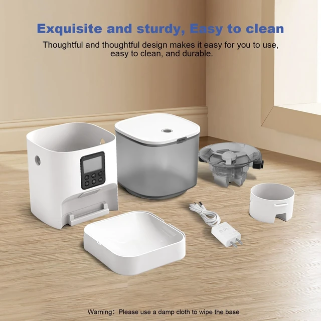 Alt view image 5 of 7 - Automatic Cat Feeder, 4L Cat Food Dispenser with 10s Voice Recorder, Pet Feeder up to 8 Meals per Day, Timed Dog Feeder with Dry Food Sealed Ring