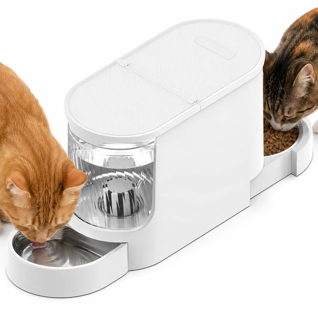 Main image of Automatic Cat Feeder 2-in-1 Set with Stainless Steel Bowls | Dog Feeding & Watering Supply with Stailess Steel Bowls Large Capacity Low Noise