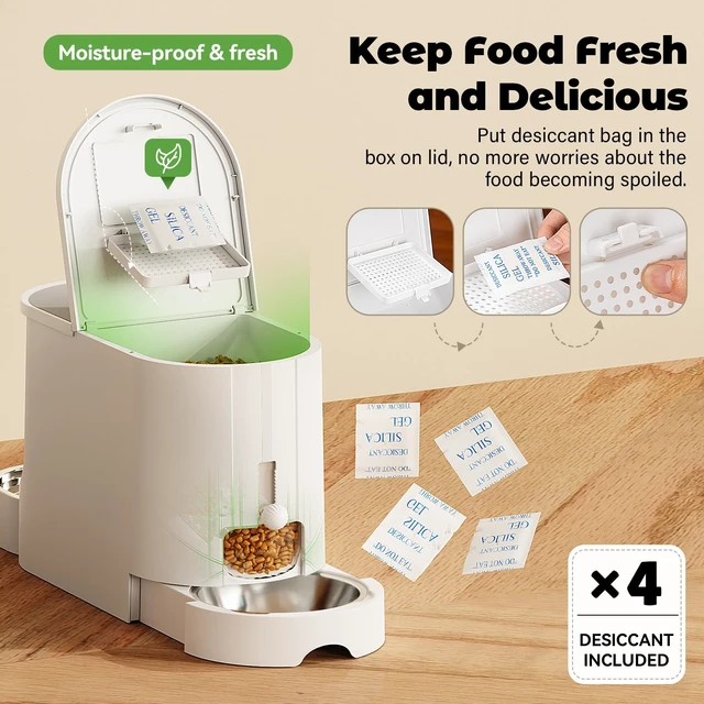 Alt view image 4 of 7 - Automatic Cat Feeder 2-in-1 Set with Stainless Steel Bowls | Dog Feeding & Watering Supply with Stailess Steel Bowls Large Capacity Low Noise