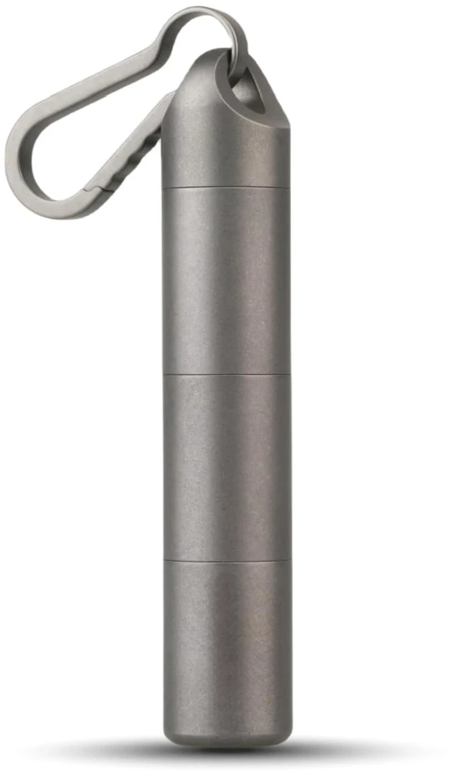 Main image of Titanium Keychain Pill Holder - Waterproof 3-Compartment, Gray | Premium pure titanium with a matching keychain. 3 detachable layers for travel. Odorless, rustproof EDC pill organizer
