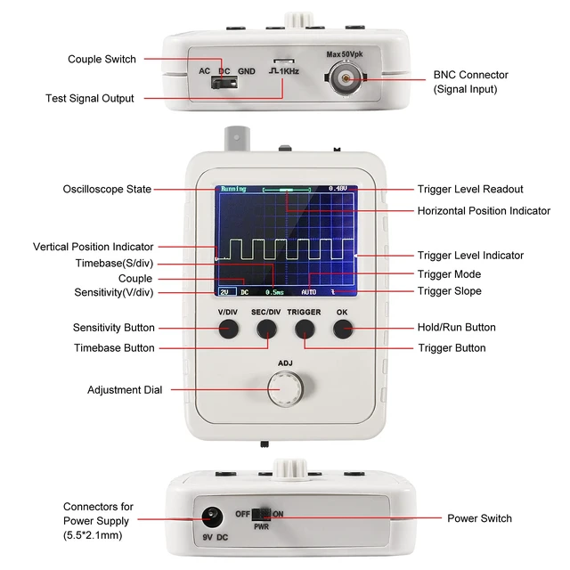 Alt view image 2 of 6 - DSO 150 Digital Oscilloscope Kit with Protection Box Color 2.4" TFT LCD Full Assembled with Allicator Chip Cable Probe and Case Cover, Sensitivity for Oscilloscope DIY Kit