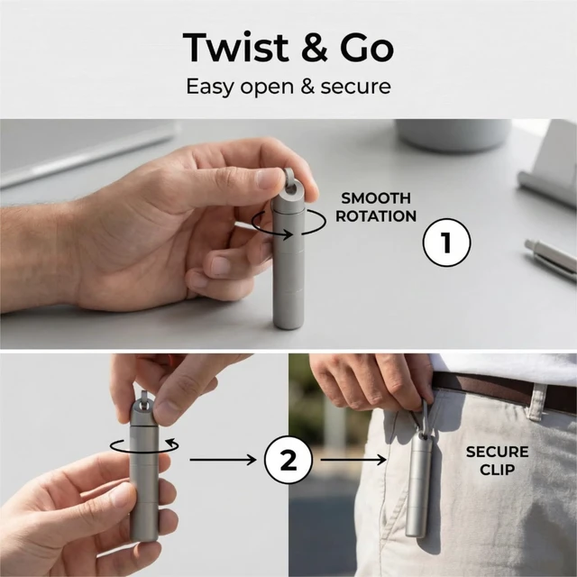 Alt view image 4 of 7 - Titanium Keychain Pill Holder - Waterproof 3-Compartment, Gray | Premium pure titanium with a matching keychain. 3 detachable layers for travel. Odorless, rustproof EDC pill organizer