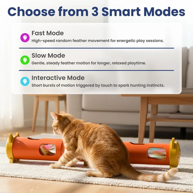Alt view image 3 of 7 - Electric Feather Teaser Tube Cat Toy, Interactive Automatic Cat Toy | Smart Random Feather Play, Long Battery Life, Pet-Safe Materials, Indoor, Large