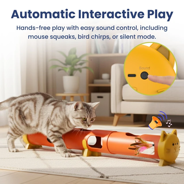 Alt view image 5 of 7 - Electric Feather Teaser Tube Cat Toy, Interactive Automatic Cat Toy | Smart Random Feather Play, Long Battery Life, Pet-Safe Materials, Indoor, Large