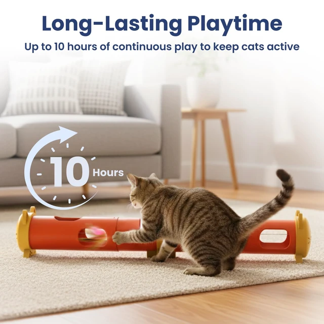 Alt view image 6 of 7 - Electric Feather Teaser Tube Cat Toy, Interactive Automatic Cat Toy | Smart Random Feather Play, Long Battery Life, Pet-Safe Materials, Indoor, Large