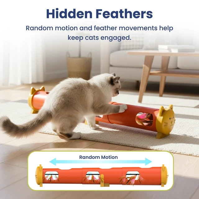 Alt view image 4 of 7 - Electric Feather Teaser Tube Cat Toy, Interactive Automatic Cat Toy | Smart Random Feather Play, Long Battery Life, Pet-Safe Materials, Indoor, Large