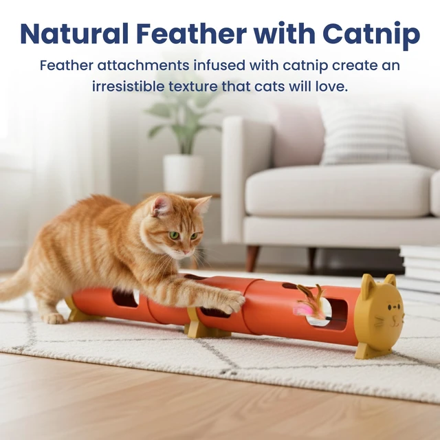 Alt view image 7 of 7 - Electric Feather Teaser Tube Cat Toy, Interactive Automatic Cat Toy | Smart Random Feather Play, Long Battery Life, Pet-Safe Materials, Indoor, Large