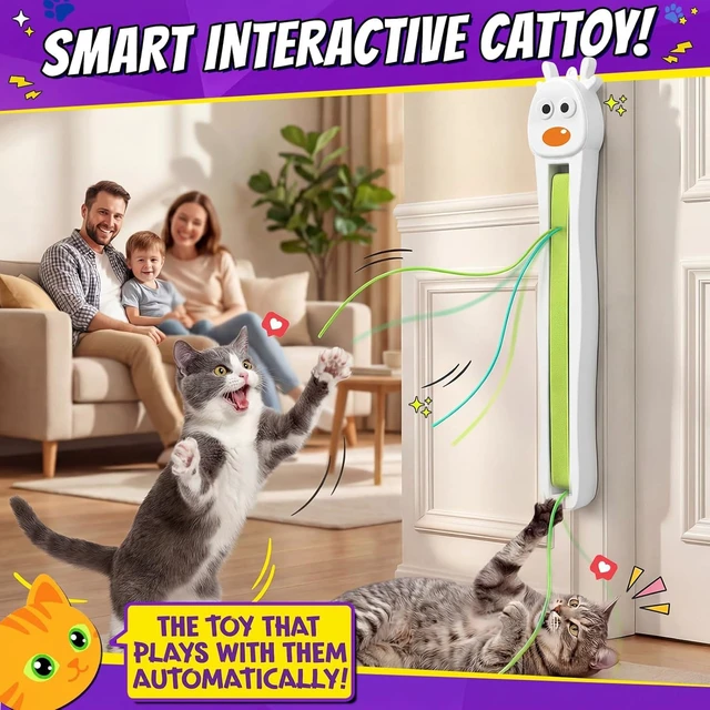 Alt view image 2 of 7 - Interactive Cat Toy for Indoor Cats: Door-Mounted Automatic Moving Enrichment Cat Toy with Adjustable Motion Modes, Rechargeable Electric for Kittens & Bored Adult Cats, Hands-Free Pet Play Accessory