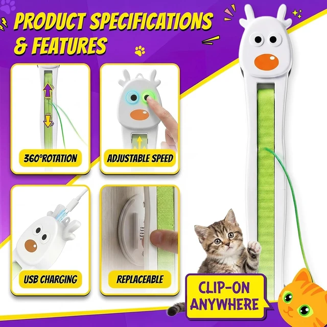 Alt view image 3 of 7 - Interactive Cat Toy for Indoor Cats: Door-Mounted Automatic Moving Enrichment Cat Toy with Adjustable Motion Modes, Rechargeable Electric for Kittens & Bored Adult Cats, Hands-Free Pet Play Accessory