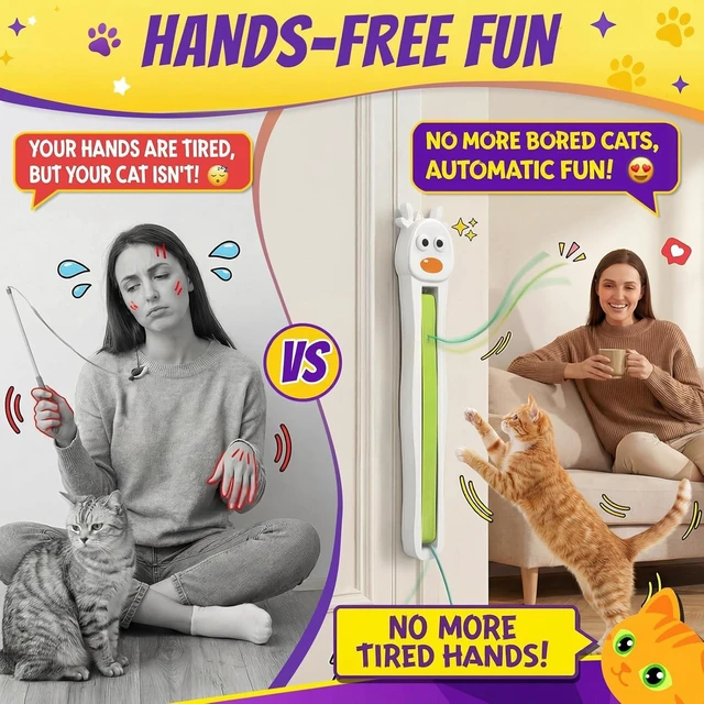 Alt view image 4 of 7 - Interactive Cat Toy for Indoor Cats: Door-Mounted Automatic Moving Enrichment Cat Toy with Adjustable Motion Modes, Rechargeable Electric for Kittens & Bored Adult Cats, Hands-Free Pet Play Accessory
